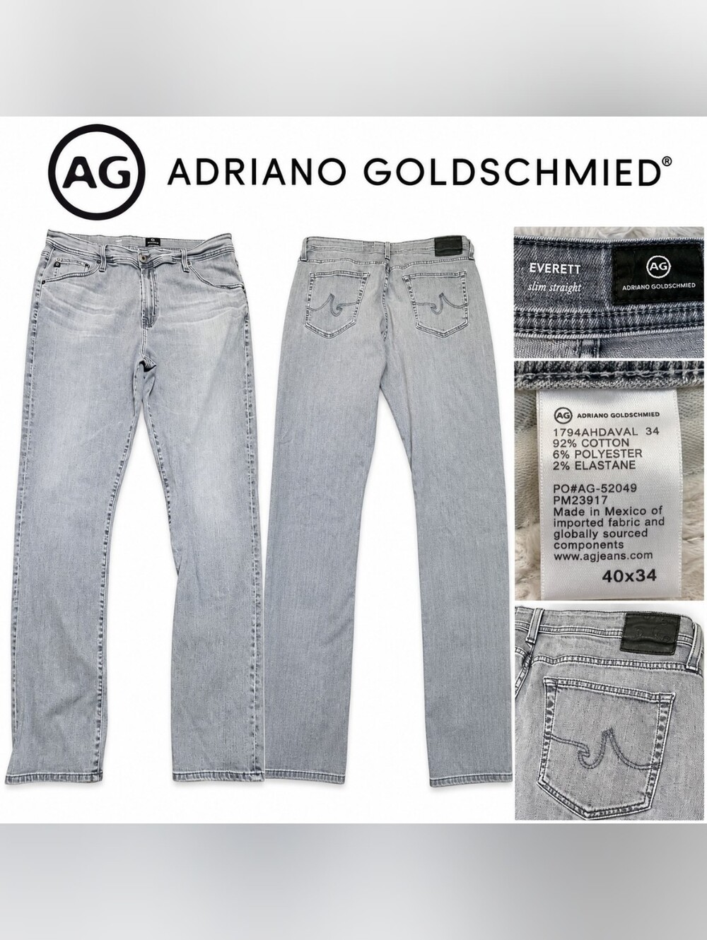 Ag Adriano Goldschmied Grey Straight-Leg Jeans